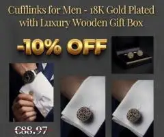 Cufflinks for Men – 18K Gold Plated with Luxury Wooden Gift Box